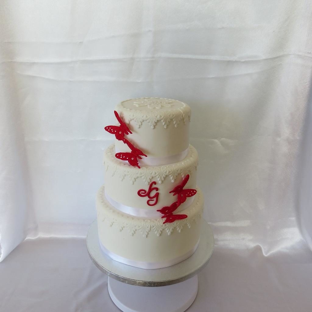 Red Butterflies Wedding Cake