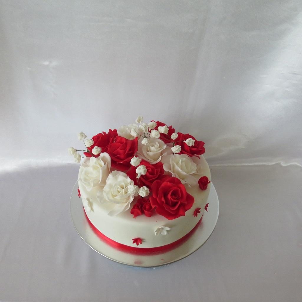 White and Red Roses Cake