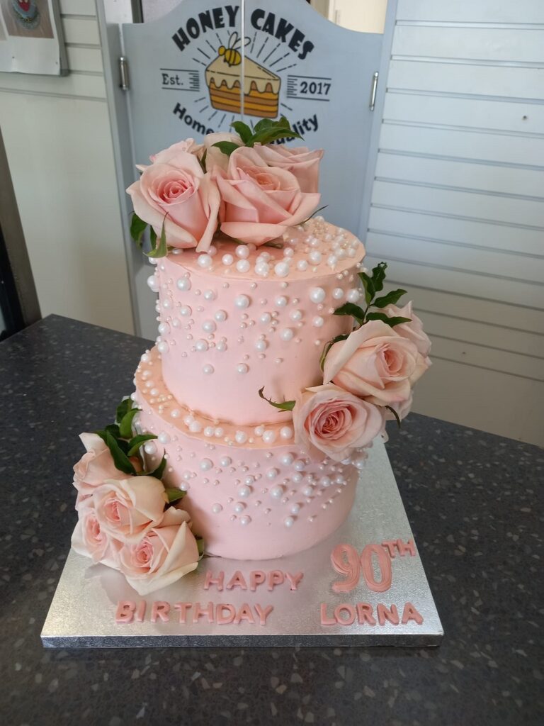Pink Roses and Pearls Cake