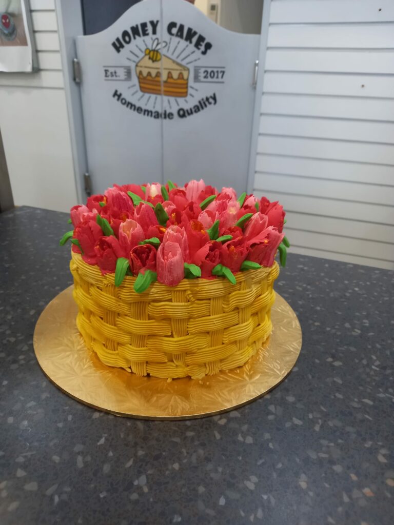 Tulips in a basket buttercream cake